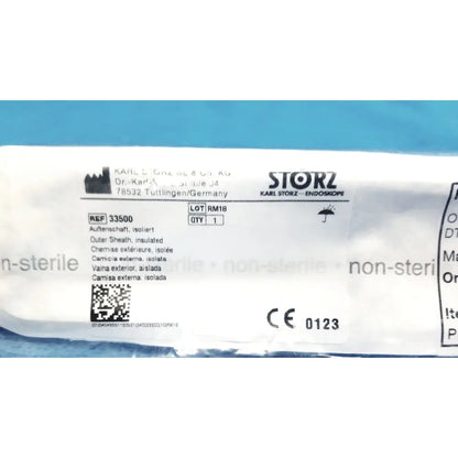 White packaged karl storz clickline insulated outer sheath tube for endoscopy with multilingual labeling