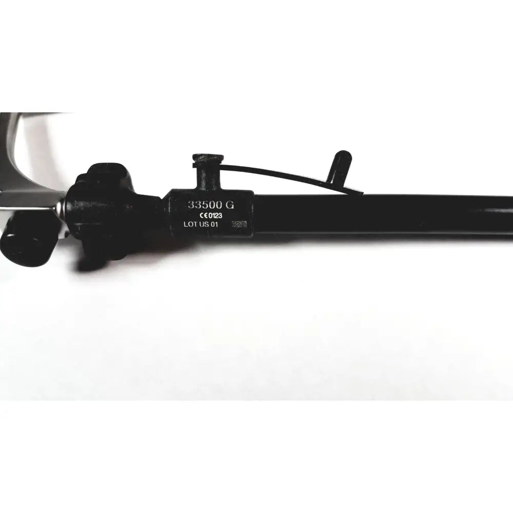 Black karl storz clickline shaft laparoscopic surgical instrument with metallic handle and engraved markings stainless steel