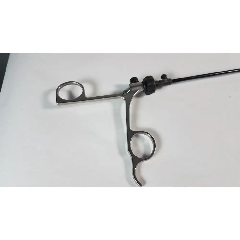 Silver karl storz clickline surgical instrument with sleek metallic finish and dual-ring handles for precision use