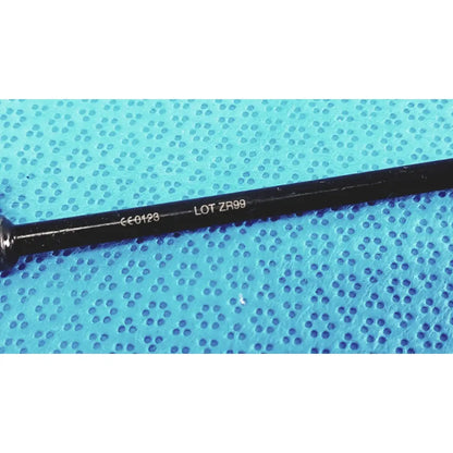 Black cylindrical insulated outer sheath rod with engraved markings ce 0128 and lot zr99 for karl storz clickline