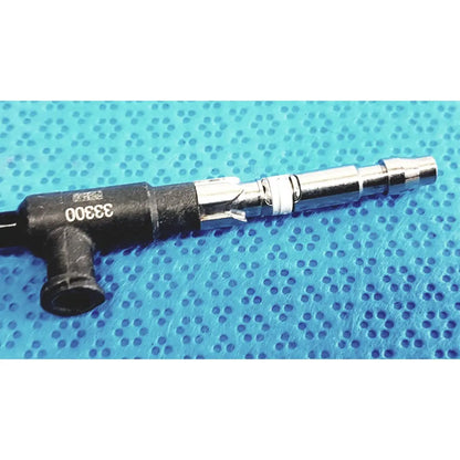 Black and silver karl storz clickline fuel injector with matte black body and engraved 33300 insulated outer sheath