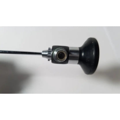 Black and silver karl storz hopkins 27023 a 0 degree endoscope with cylindrical handle metallic joint and flexible cable