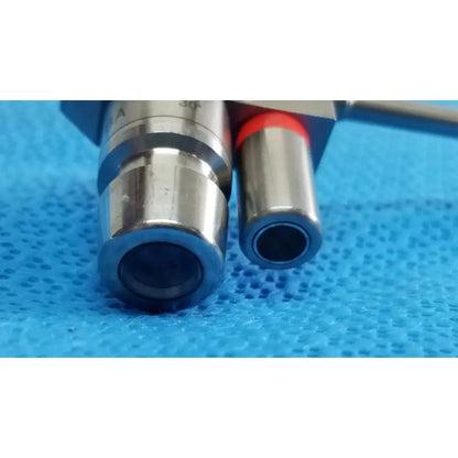 Silver karl storz hopkins 30º autoclavable telescope with red accent and metallic finish surgical instrument