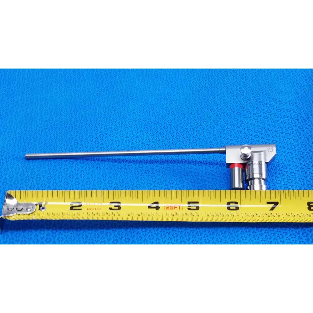 Silver karl storz hopkins 30º autoclavable telescope with slender metallic shaft and compact head featuring red accents