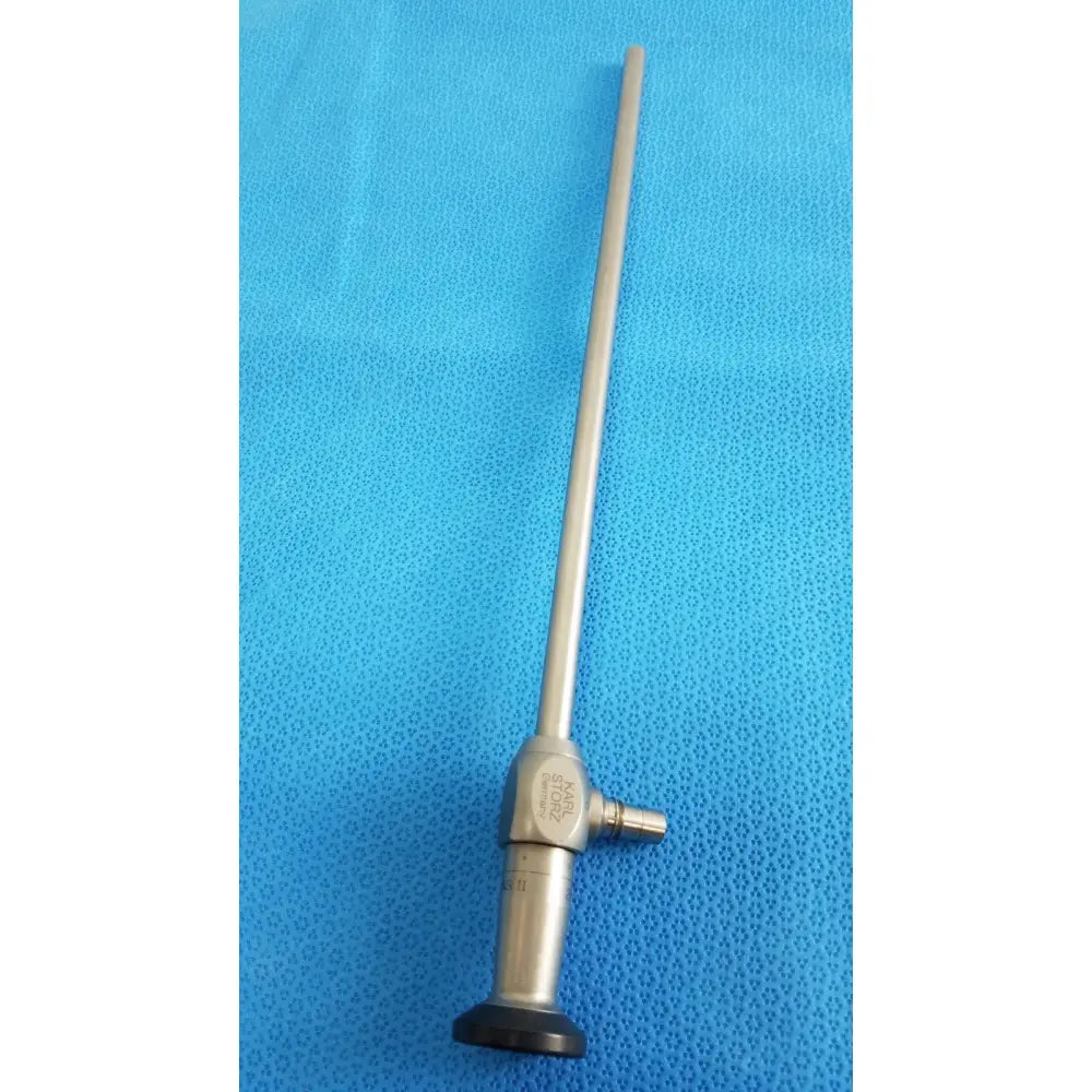 Silver karl storz hopkins ii 0° 26003 aa autoclavable laparoscope endoscope with sleek cylindrical body and black base