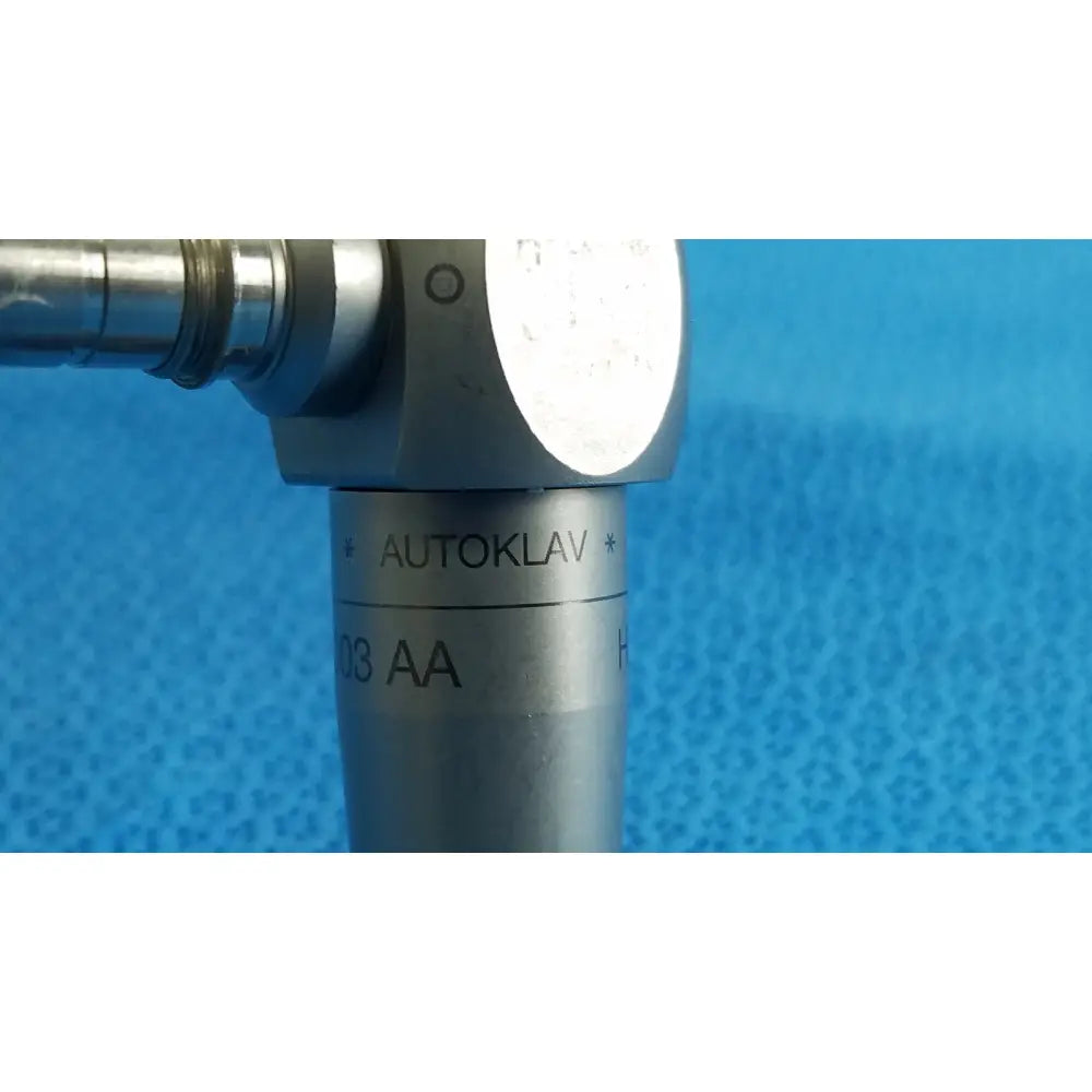 Silver metallic autoklav sterilizer chamber with engraved karl storz hopkins branding and model markings