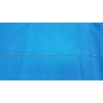 A slender metallic karl storz laparoscopic grasper model 33410 dyd with a smooth reflective surface and small threaded tip