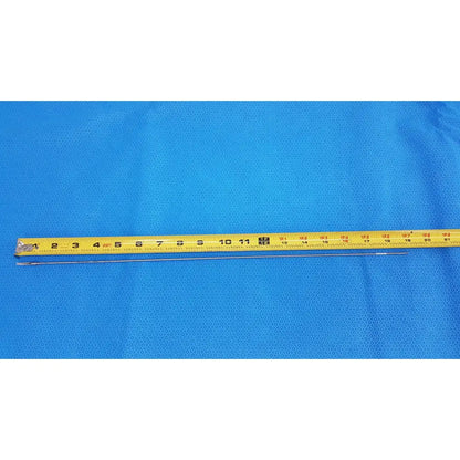 Yellow measuring tape with black markings and metallic blade featured with karl storz laparoscopic grasper model 33410ml
