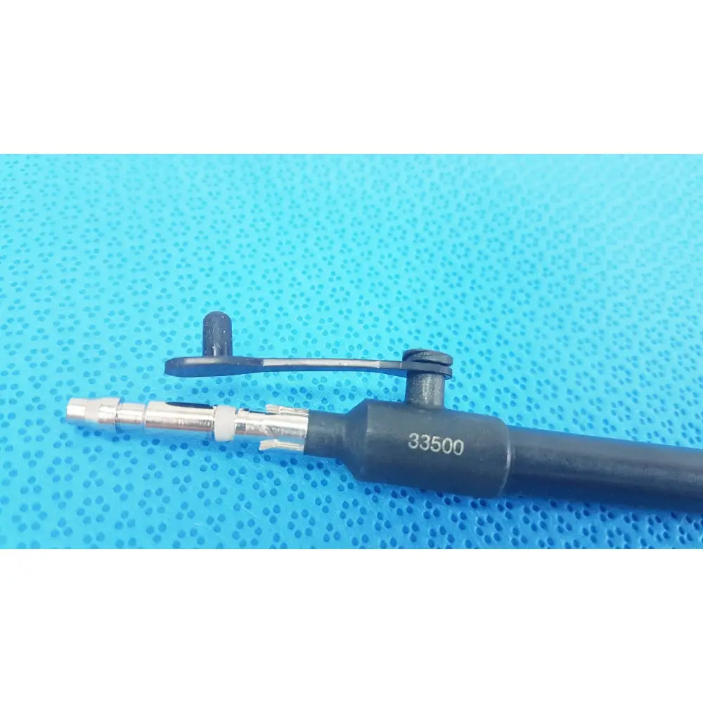 Black and silver karl storz laparoscopic surgical instrument model 33500 with numbered handle for precise use