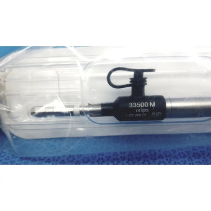 A black and silver karl storz ref 33500m clickline metalouter tube surgical instrument in clear plastic packaging