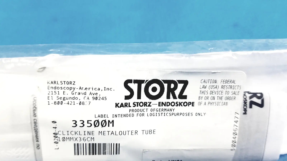 Karl storz ref 33500m clickline metal outer tube sterile metal endoscopic device with precise dimensions and branding
