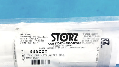 Karl storz ref 33500m clickline metal outer tube sterile metal endoscopic device with precise dimensions and branding