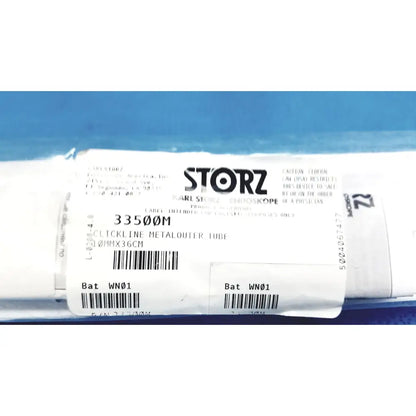 White labeled medical device package of karl storz ref 33500m clickline metal outer tube for surgical use