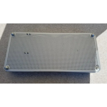 Silver perforated metal tray with rounded corner caps for karl storz sterilization container case instrument use