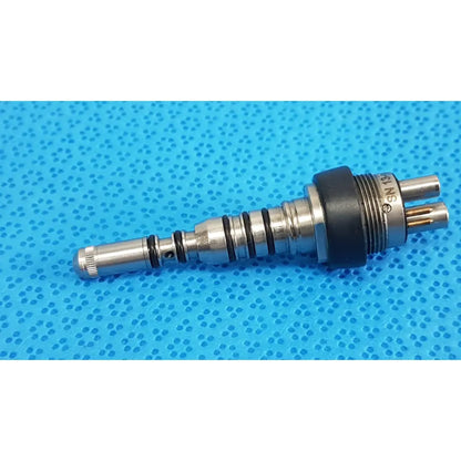 Silver metallic kavO 13-1014497 6 pin 460led coupler with black rubber seal and threaded connections for dental use