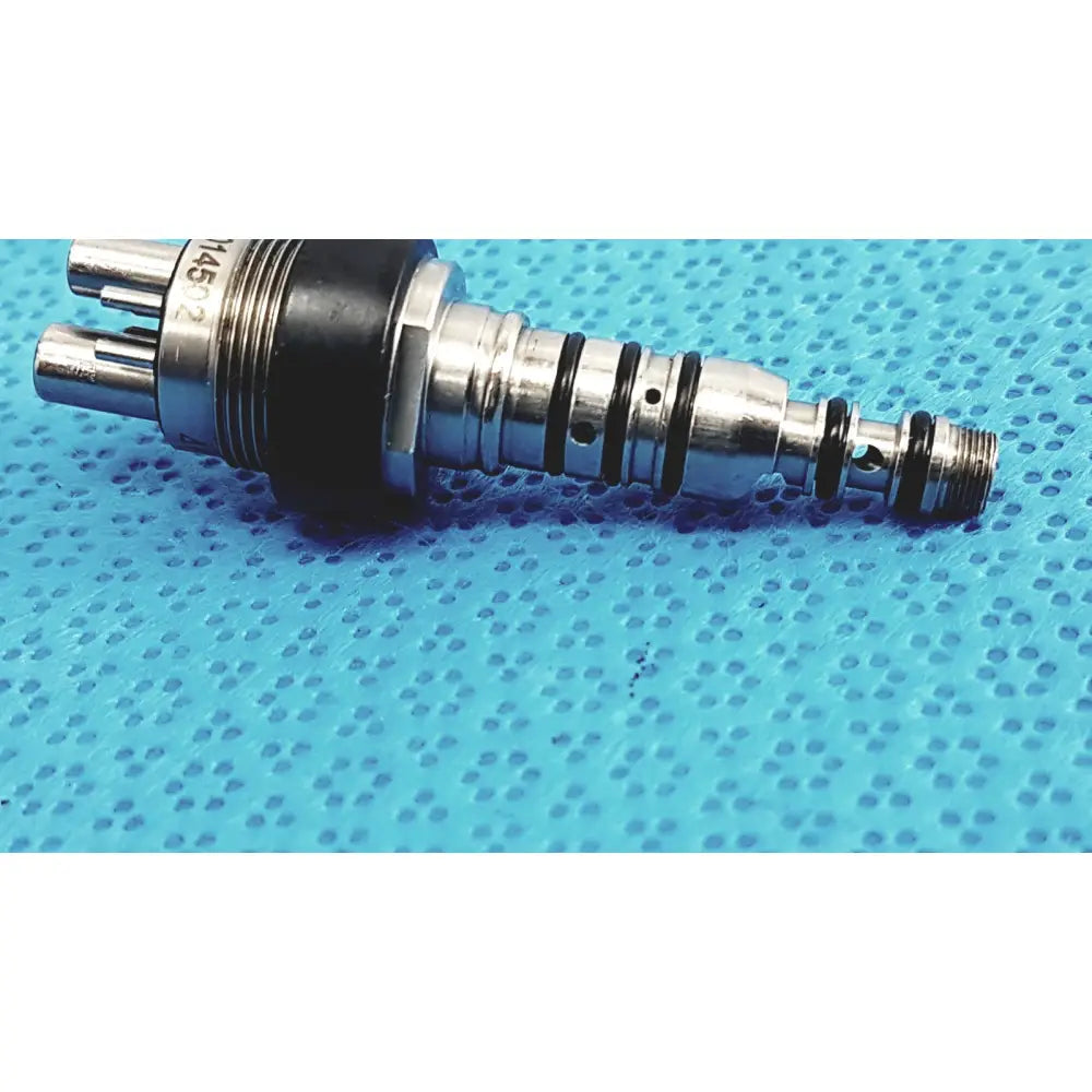 Silver metallic kavO 460 led multiflex lux 6-pin coupler with black rubber seals and engraved markings on cylindrical body