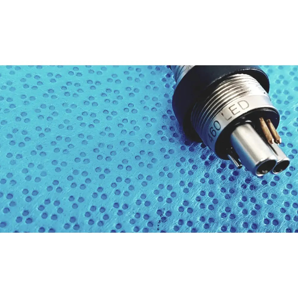 A metallic a60 led multiflex lux 6-pin coupler with black rubber housing and gold-tipped pins for dental handpieces
