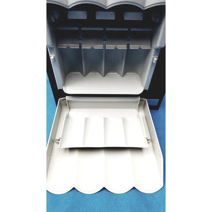 White plastic cash register drawer with scalloped edges and compartments for kavo quattrocare plus 2124a maintenance system