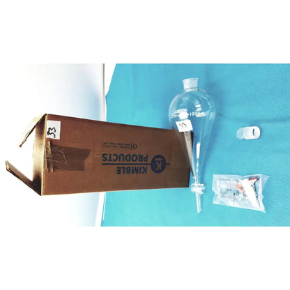 Clear glass kimax 1000ml glass separatory funnel with ptfe stopcock and glass stopper with narrow neck and markings