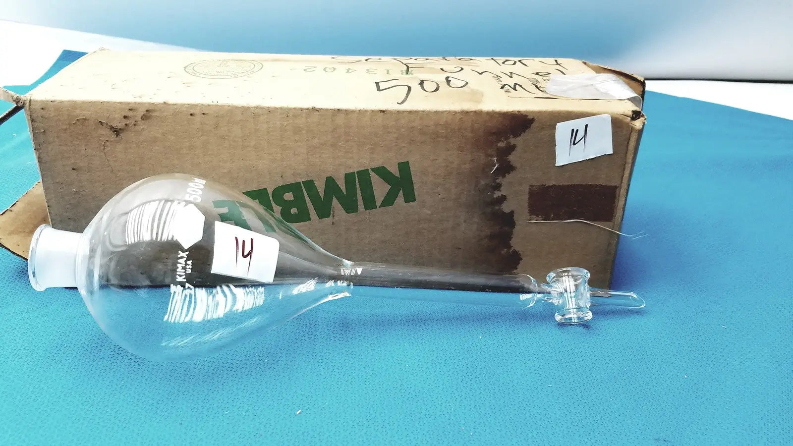 KIMAX 500mL Gilson Separatory Funnel w/ PTFE Key Stopcock & 29/32 Socket Separatory Funnel, second-hand product photo 4