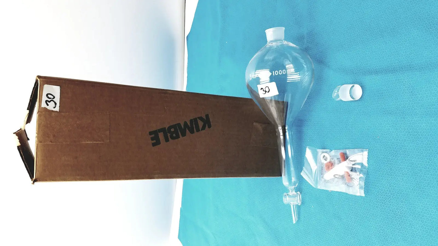 KIMAX Kimble 1000 mL Squibb Separatory Funnel with #27 Stopper Separatory Funnel, second-hand product photo 14