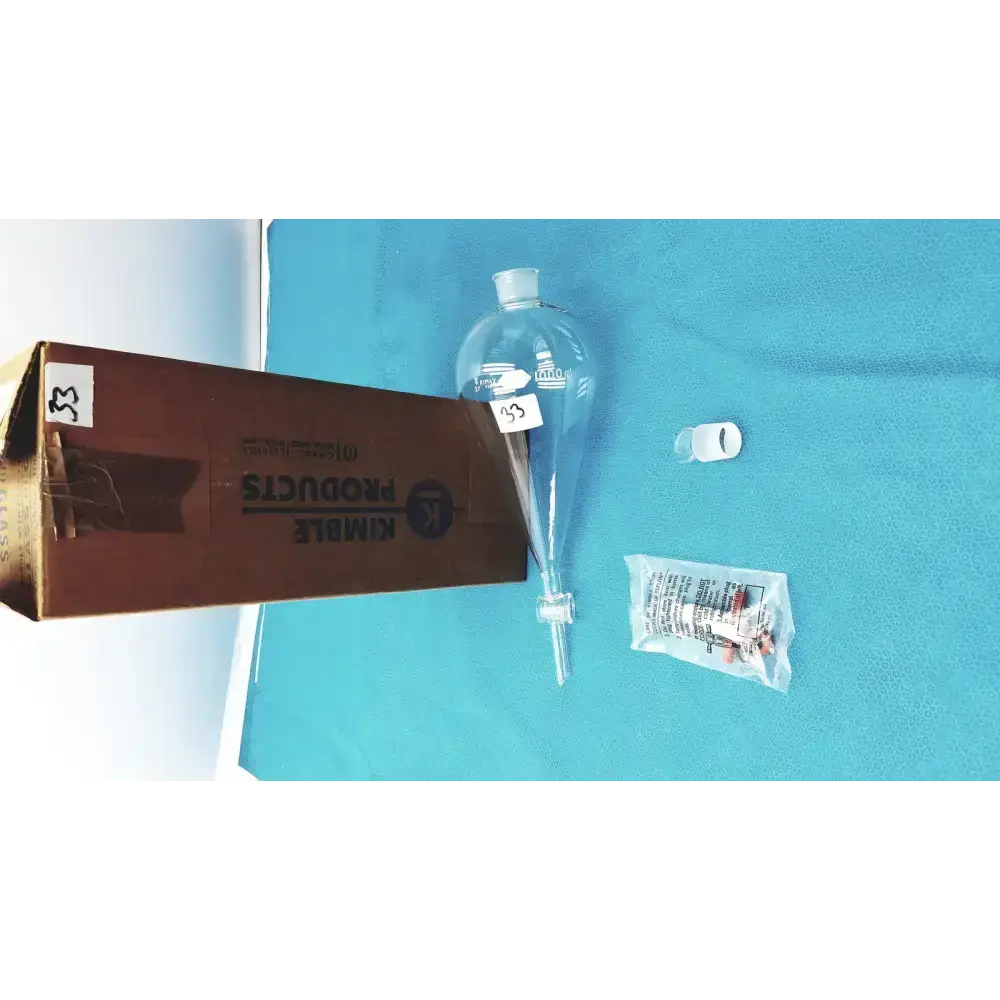 KIMAX Kimble 1000 mL Squibb Separatory Funnel with #27 Stopper Separatory Funnel, second-hand product photo 1