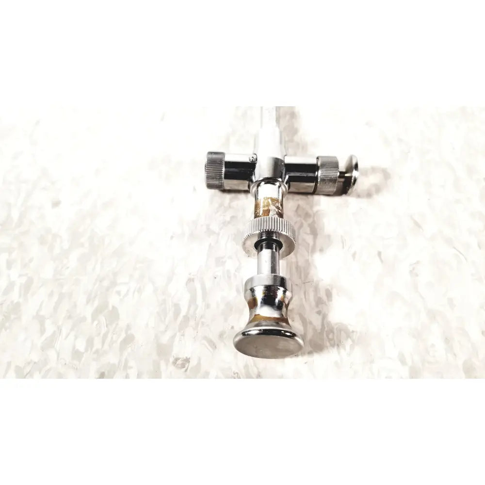 Chrome-finished brass reusable metal trocar sleeve with t-shaped body and knurled adjustment knobs 8mm model kli 001662-501
