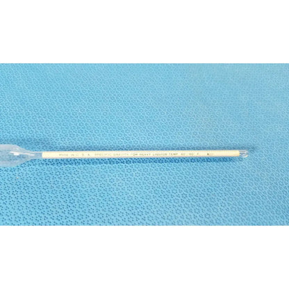 A clear glass ko specific gravity hydrometer with white scale for measuring heavy light liquids temp 60°f