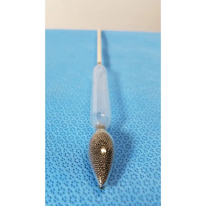 A clear glass specific gravity hydrometer with a silver metallic tip filled with beads for heavy light liquids temp 60°/60°F