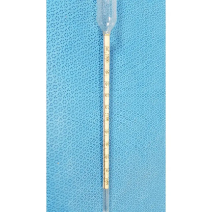 Clear glass specific gravity hydrometer with gravity hydrometer scale for light liquids temp 60°/60°f featuring a bulbous top