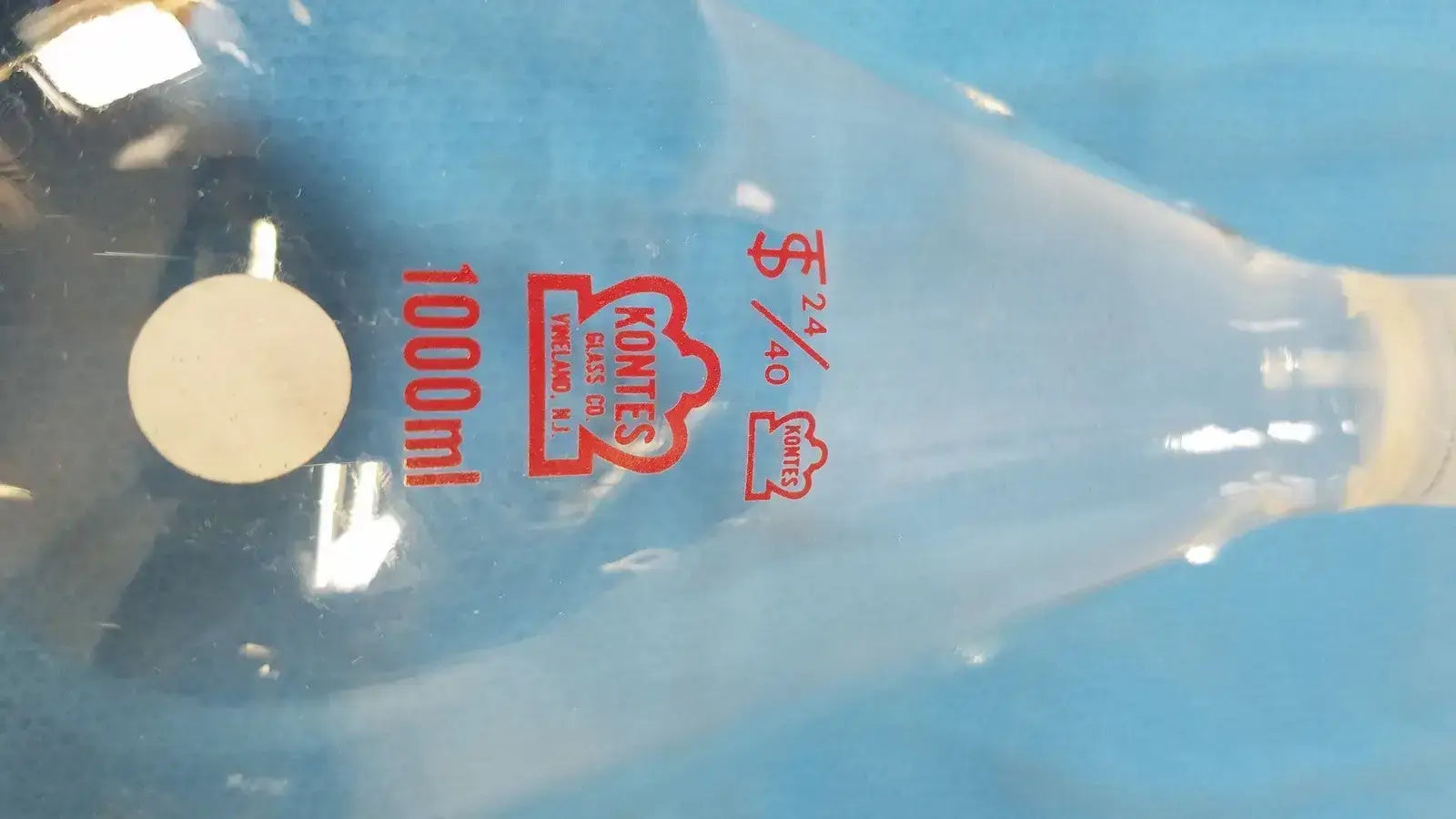 KONTES 1000mL Round-Bottom Flask – 24/40 Quickfit Joint Laboratory Glassware, second-hand product photo 2