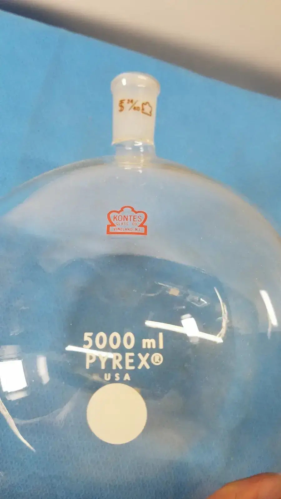PYREX Kontes 5000mL Round Bottom Flask 24/40 Joint Borosilicate Lab Glass Laboratory Glassware, second-hand product photo 1