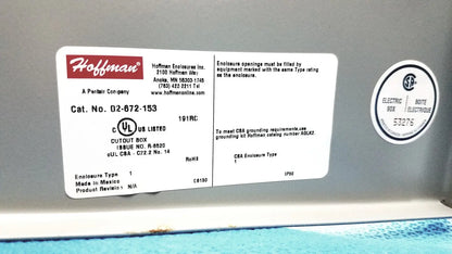 White rectangular label with red hoffman logo and product details on kryptonite cmt22a access control system