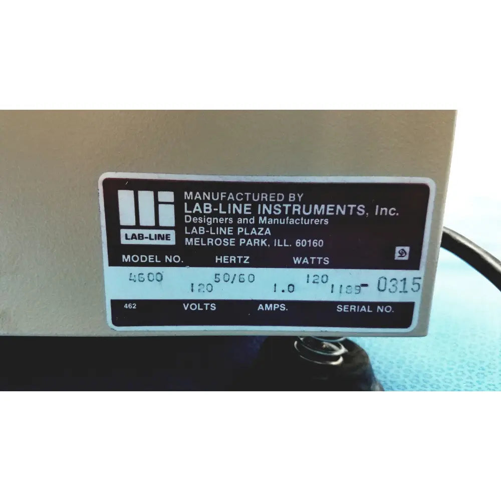 Black label on beige lab-line instruments multi-mixer platform shaker casing for lab equipment model hertz