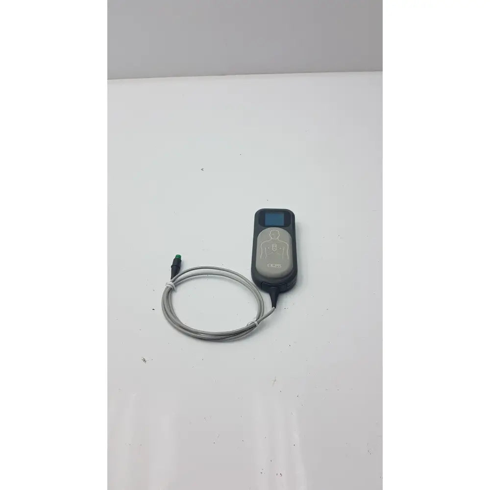 Black and gray laerdal cpr meter with coiled cable for effective cardiopulmonary resuscitation monitoring