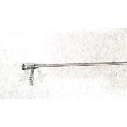 Silver-colored slender laparoscopic hysteroscopy diagnostic sheath endoscope with metallic shaft and articulated joint at head