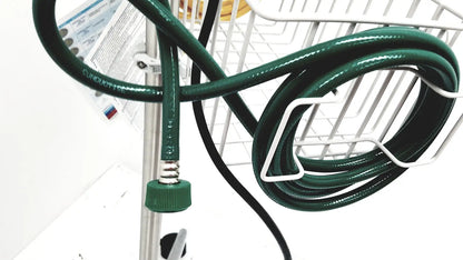 Green garden hose with metallic connector and green plastic cap for leica eg1150h embedding center use