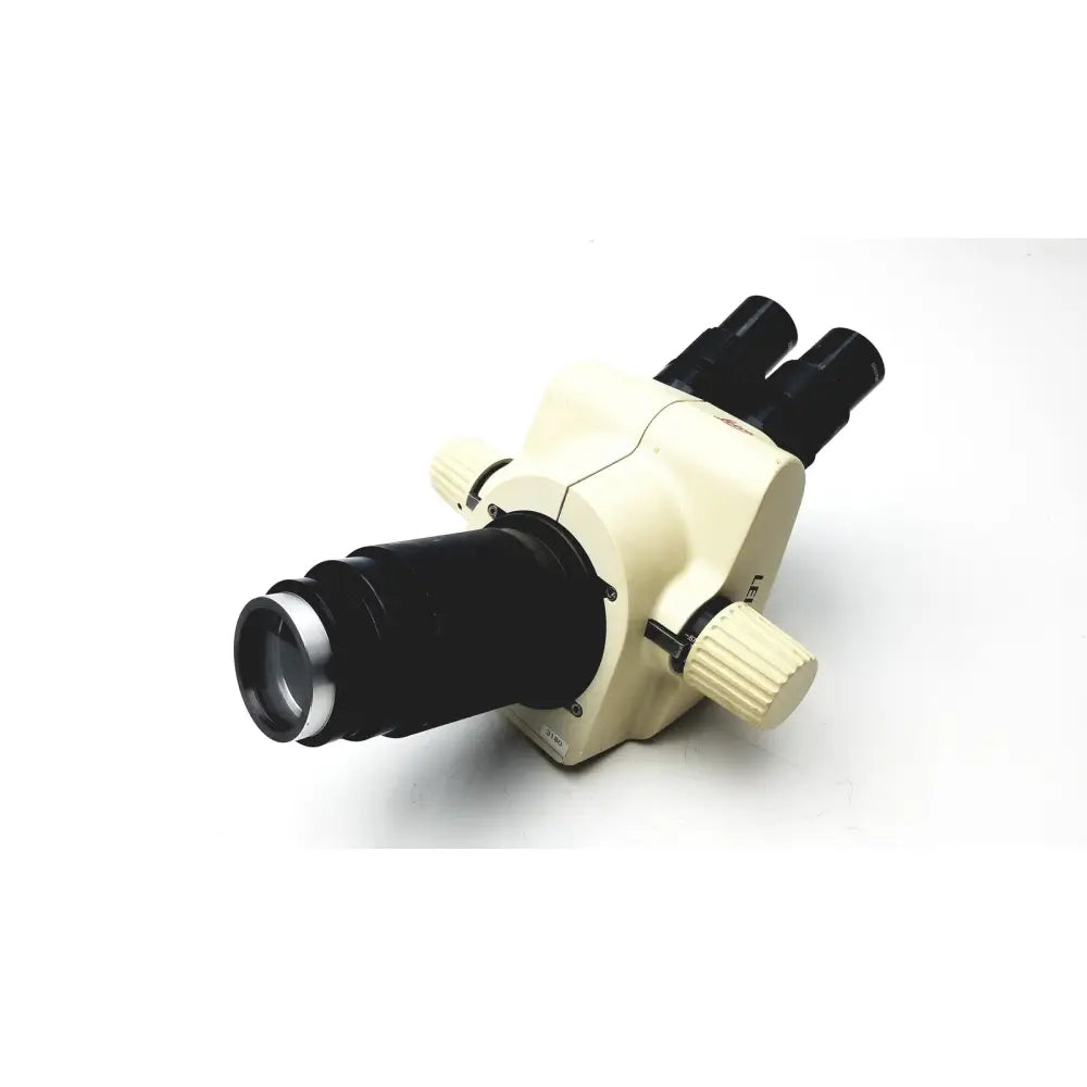 Cream-colored leica gz6e stereo zoom microscope with black eyepieces and silver-ringed objective lens model 13410750t