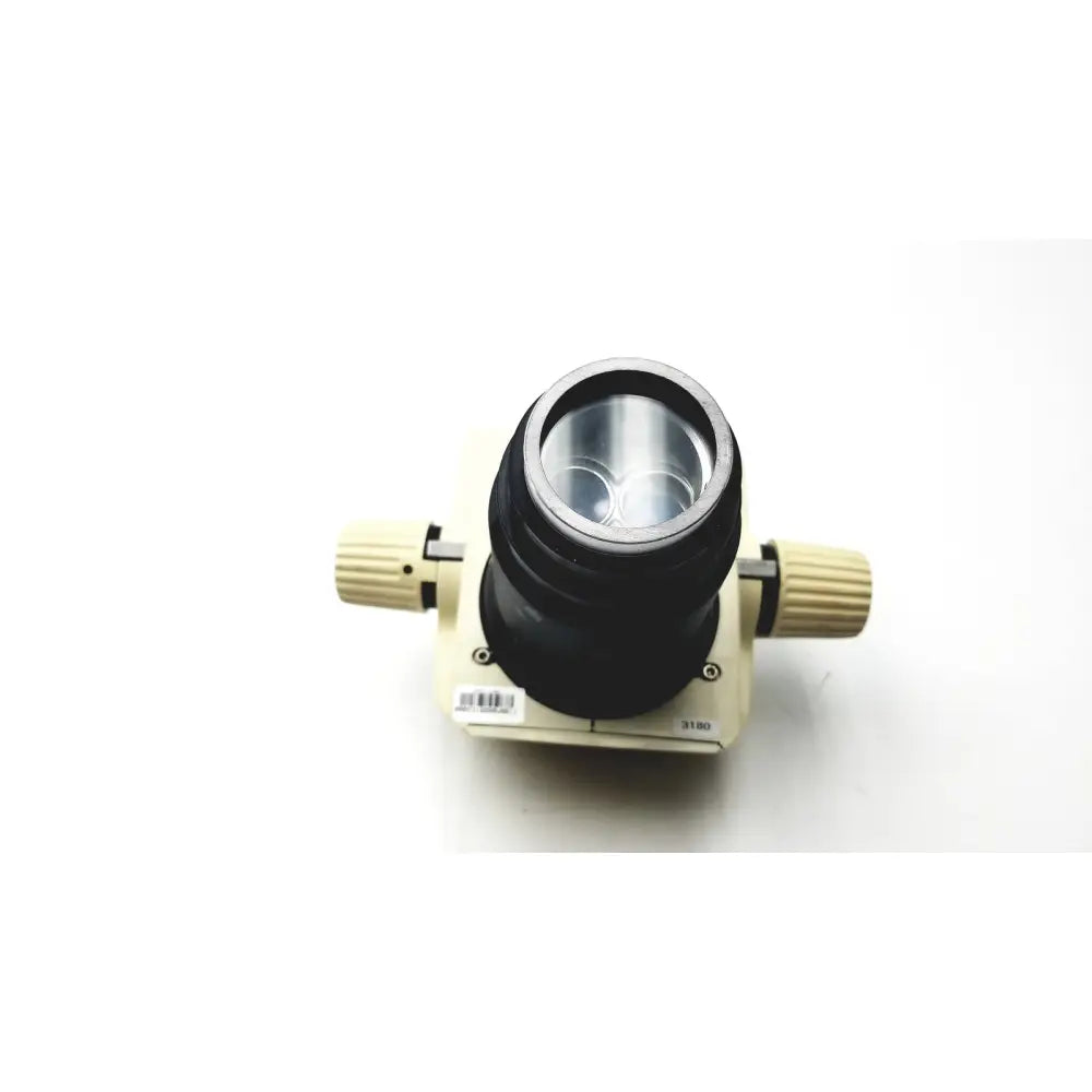 Black and beige microscope objective lens with textured adjustment knobs for leica gz6e stereo zoom microscope