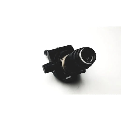 Black camera lens with metallic ring and matte finish mounted on leica gz6t stereo zoom microscope body