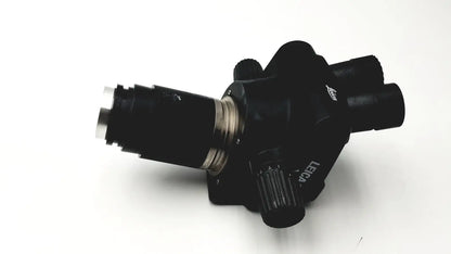 Black leica gz6t stereo zoom microscope with metallic accents and textured knobs for precise laboratory use