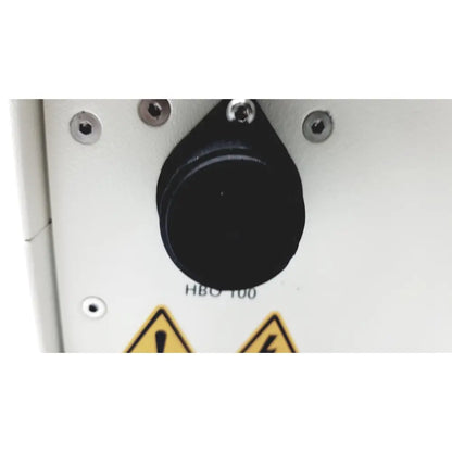 Black circular knob with matte finish mounted on white panel with silver screws in lej leistungselektronik jena fluoarc power supply