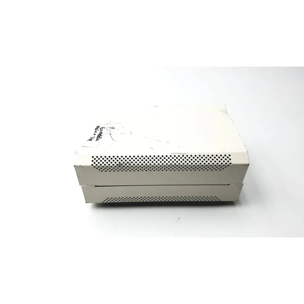 White rectangular lej mbq supply ballast mbq 52ac-z 310.26j power supply ballast with perforated ventilation grilles and wear signs