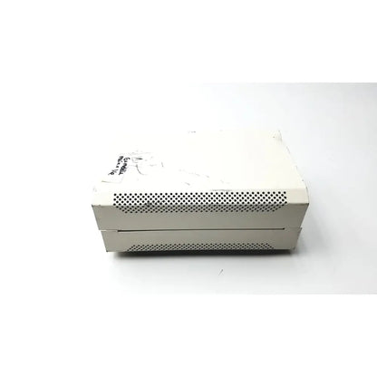 White rectangular lej mbq supply ballast mbq 52ac-z 310.26j power supply ballast with perforated ventilation grilles and wear signs