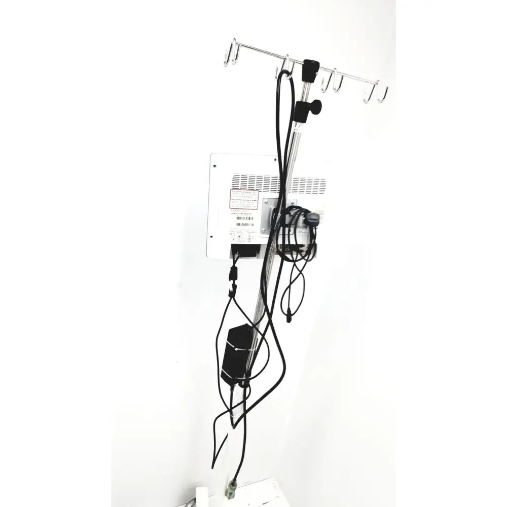 Black cable management system with metal hooks and central pole for lidco hm-81-01 rapid hemodynamic monitor power supply