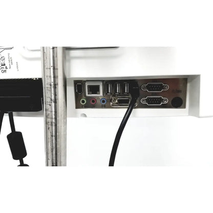The back panel of a white lidco hm-81-01 rapid hemodynamic monitor with power supply showing multiple ports