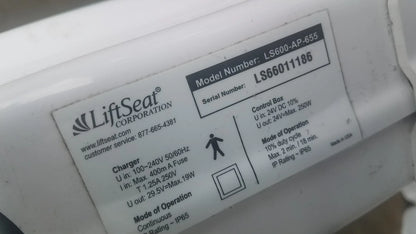 White plastic control box of liftseat corporation ls600-ap-655 model for bariatric power toilet lift ls66011186 serial number