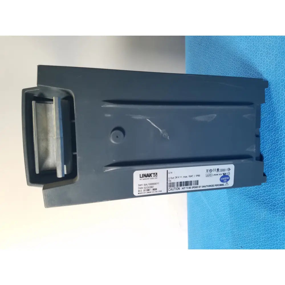 Dark gray plastic industrial power supply unit labeled linak for linak baj100000011 24v rechargeable battery patient lift hoist