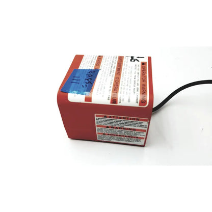 Red linemaster cat treadlite ii foot switch full guard with warning labels and black cable for industrial use
