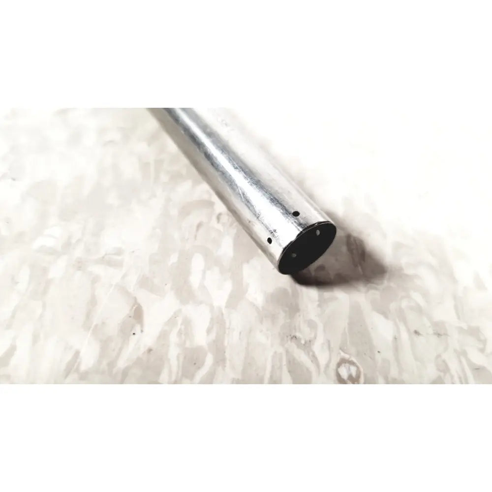 Silver metal hasson laparoscopic valve pipe with black-painted end and three holes linvatec conmed 118100 back side